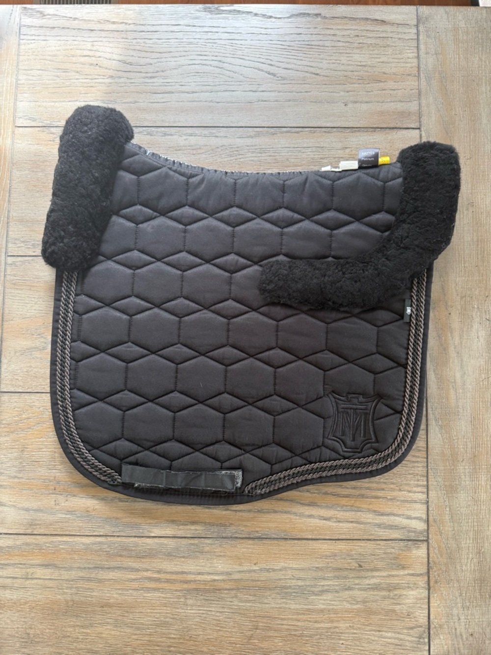 Mattes Black Quilted Saddle Pad with Genuine Sheepskin Trim